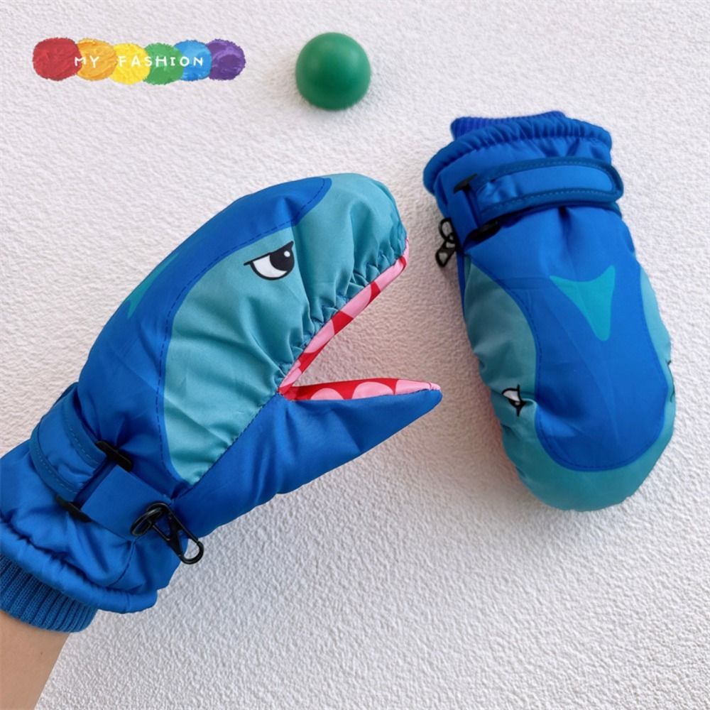 만화 어린이 스키 장갑 너클이 있는 상어 패턴 어린이  - Outdoor Sport For Kids 리뷰 및 가격